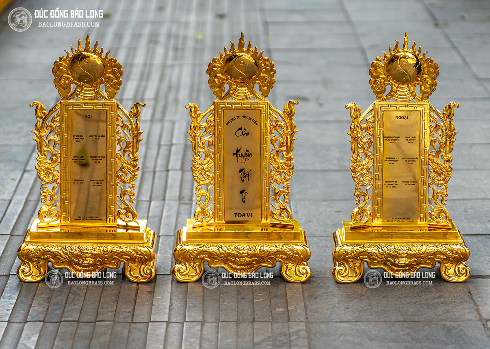 bài vị thờ gia tiên bằng đồng mạ vàng 24k cao 61cm