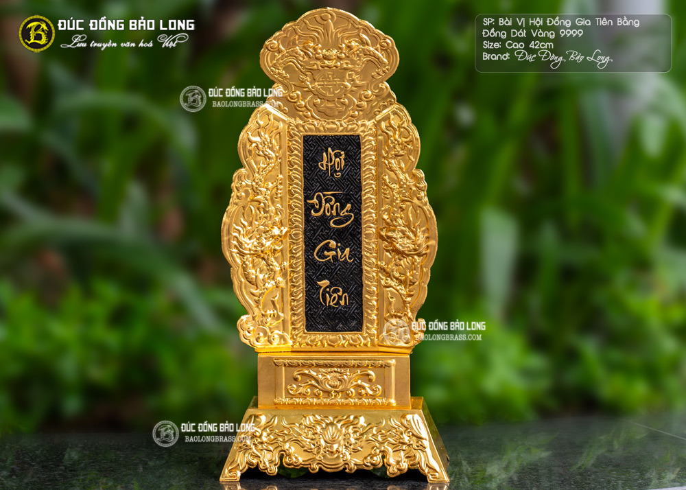 bài vị thờ bằng đồng cao 42cm dát vàng 9999