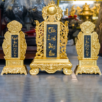 Bộ Ba Bài Vị Bằng Đồng Dát Vàng 24K Chạm Thủ Công