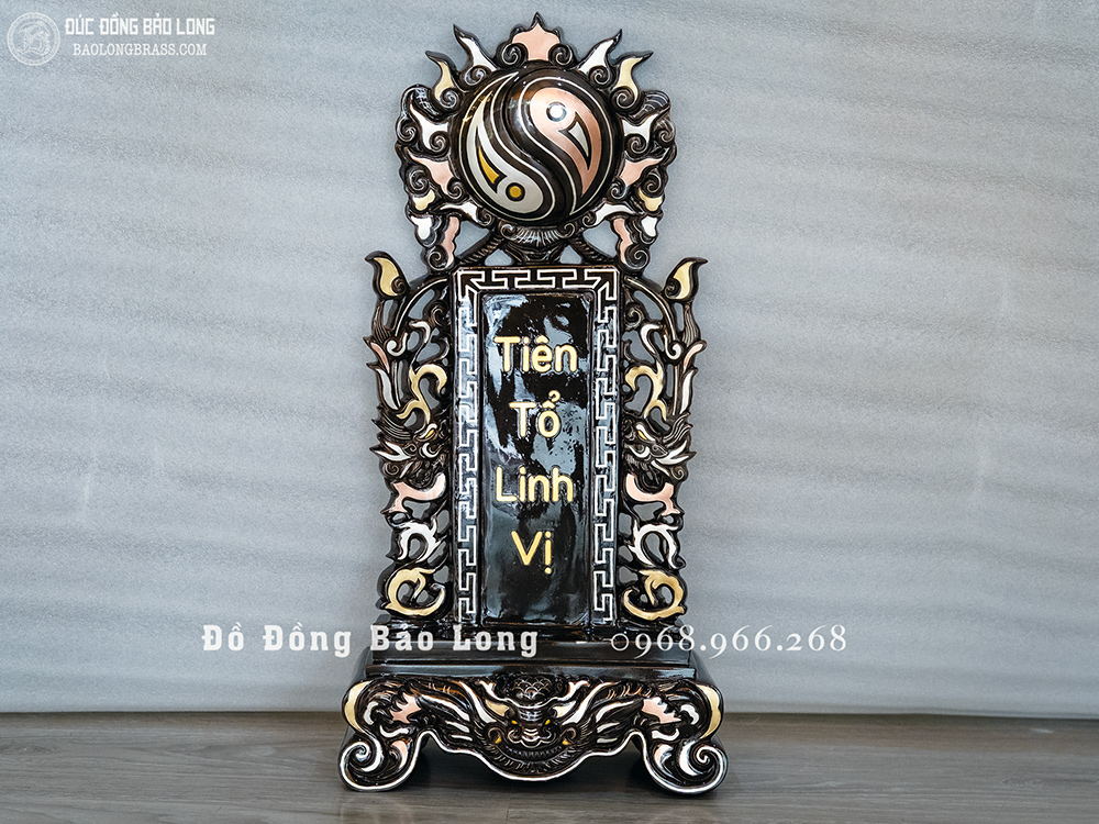 Bài Vị Đúc Đồng Đỏ Khảm Ngũ Sắc Cao 42Cm
