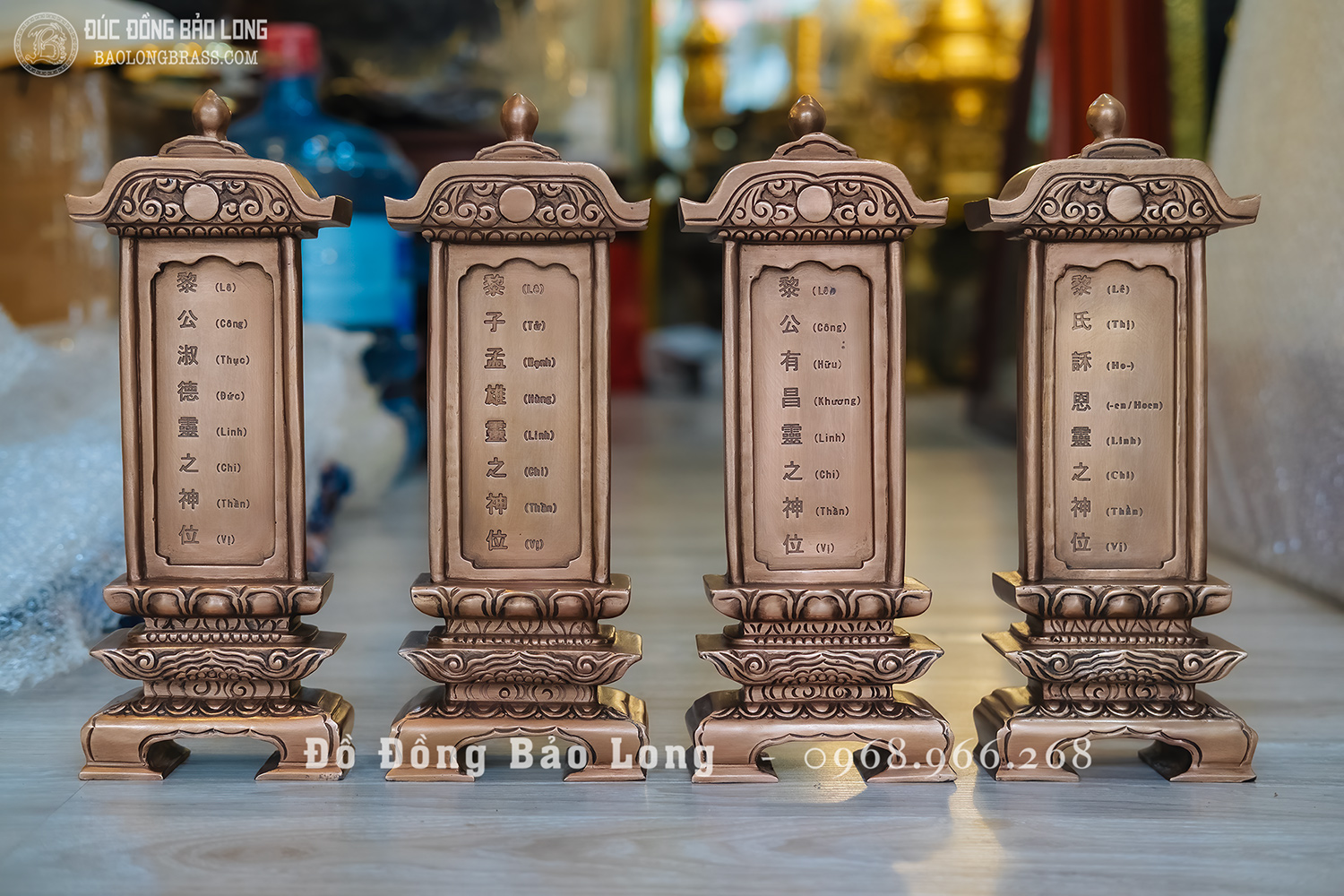 Bài vị bằng đồng đỏ cao 30cm đúc thủ công