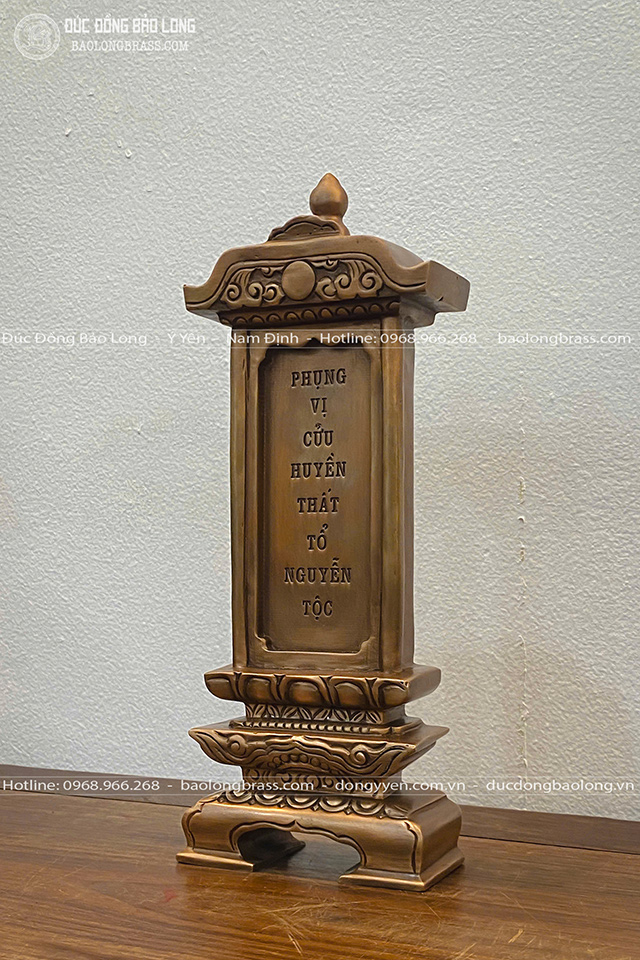 bài vị kiểu Nhật đúc bằng đồng đỏ màu trầm cổ cao 30cm