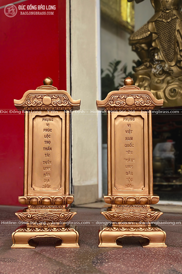 bài vị kiểu Nhật đúc bằng đồng đỏ màu trầm cổ cao 30cm