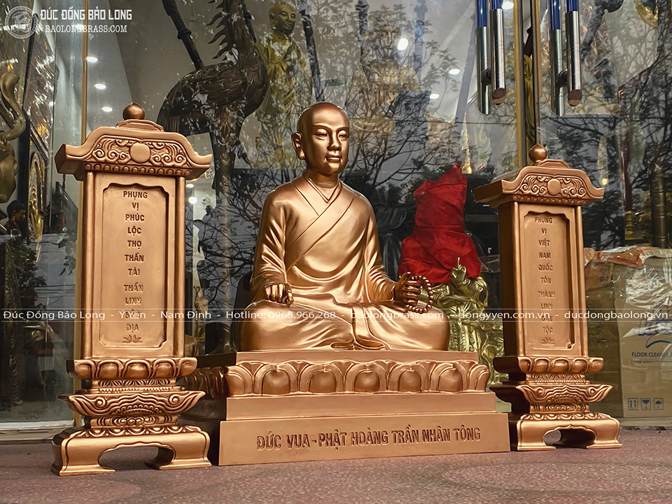 bài vị kiểu Nhật đúc bằng đồng đỏ màu trầm cổ cao 30cm