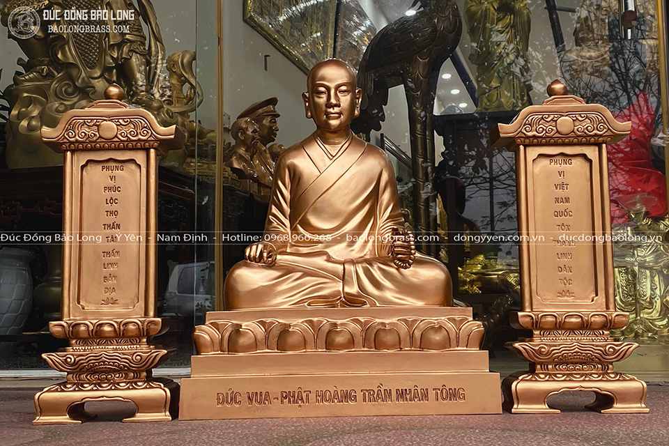 bài vị kiểu Nhật đúc bằng đồng đỏ màu trầm cổ cao 30cm