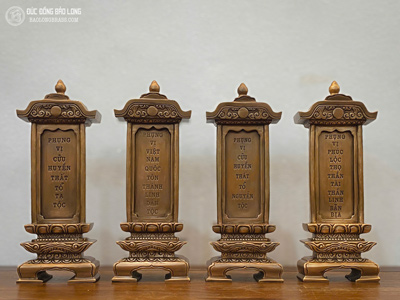 Bài Vị Kiểu Nhật Đúc Bằng Đồng Đỏ Màu Trầm Cổ Cao 40Cm