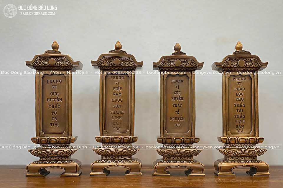Bài Vị Kiểu Nhật Đúc Bằng Đồng Đỏ Màu Trầm Cổ Cao 40Cm