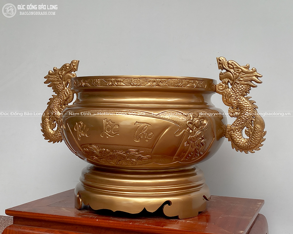 Bát hương tai Rồng bằng đồng đỏ cao 40cm