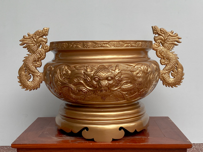 Bát Hương Tai Rồng Bằng Đồng Đỏ Cao 40Cm