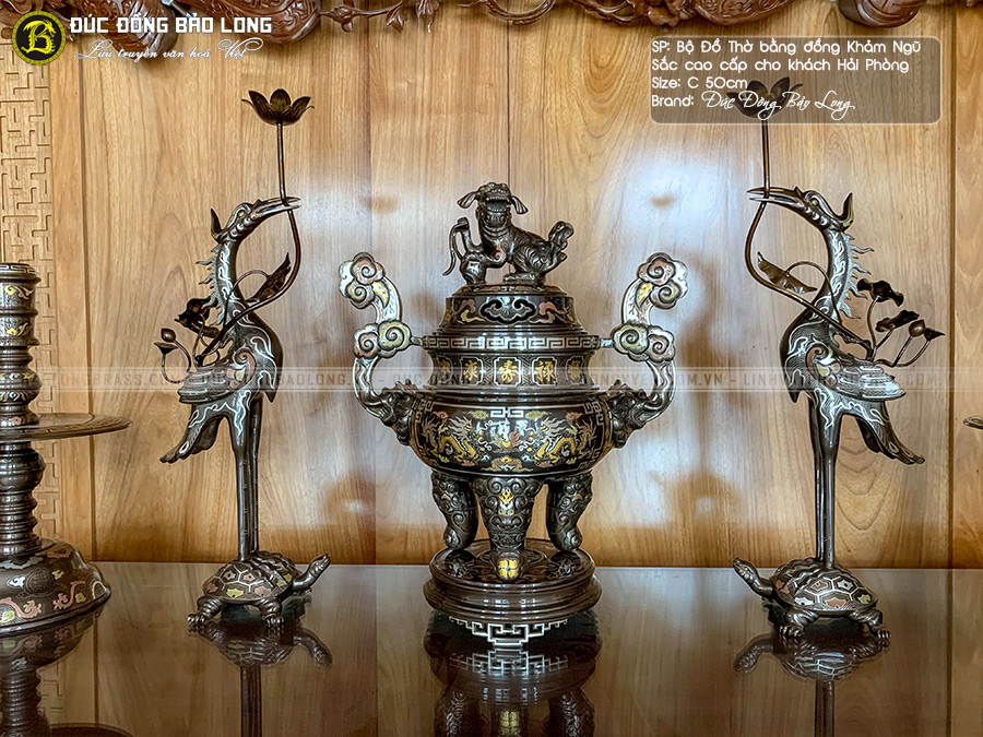 đồ thờ bằng đồng khảm ngũ sắc cao 50cm cho khách hàng hải phòng
