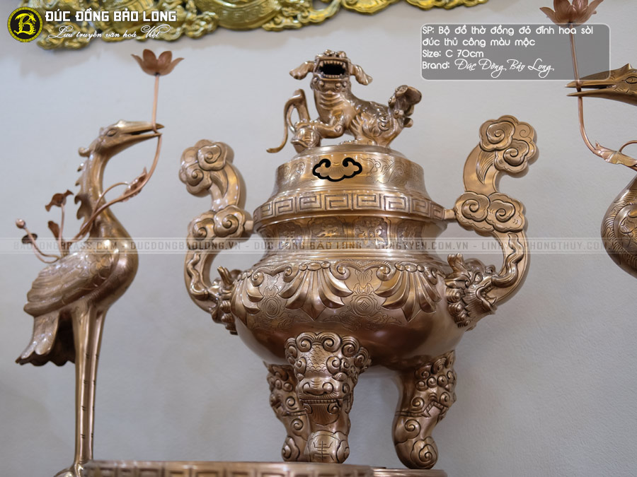 bộ đồ thờ bằng đồng hình con Nghê