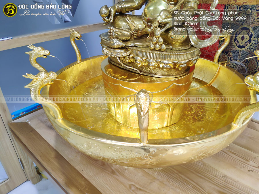 Chậu Phật Cửu Long Phun Nước Bằng Đồng Dát Vàng 9999