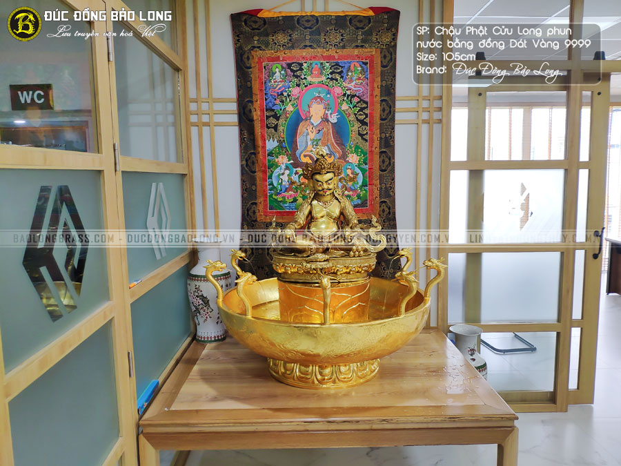 Chậu Phật Cửu Long phun nước bằng đồng dát vàng 9999