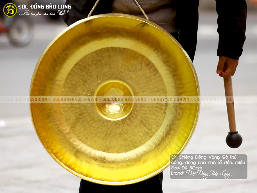 chiêng đồng vàng gò thủ công đường kính 50cm