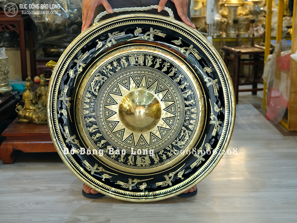 Chiêng Đồng ĐK 70Cm Hoa Văn Trống Đồng Ăn Mòn