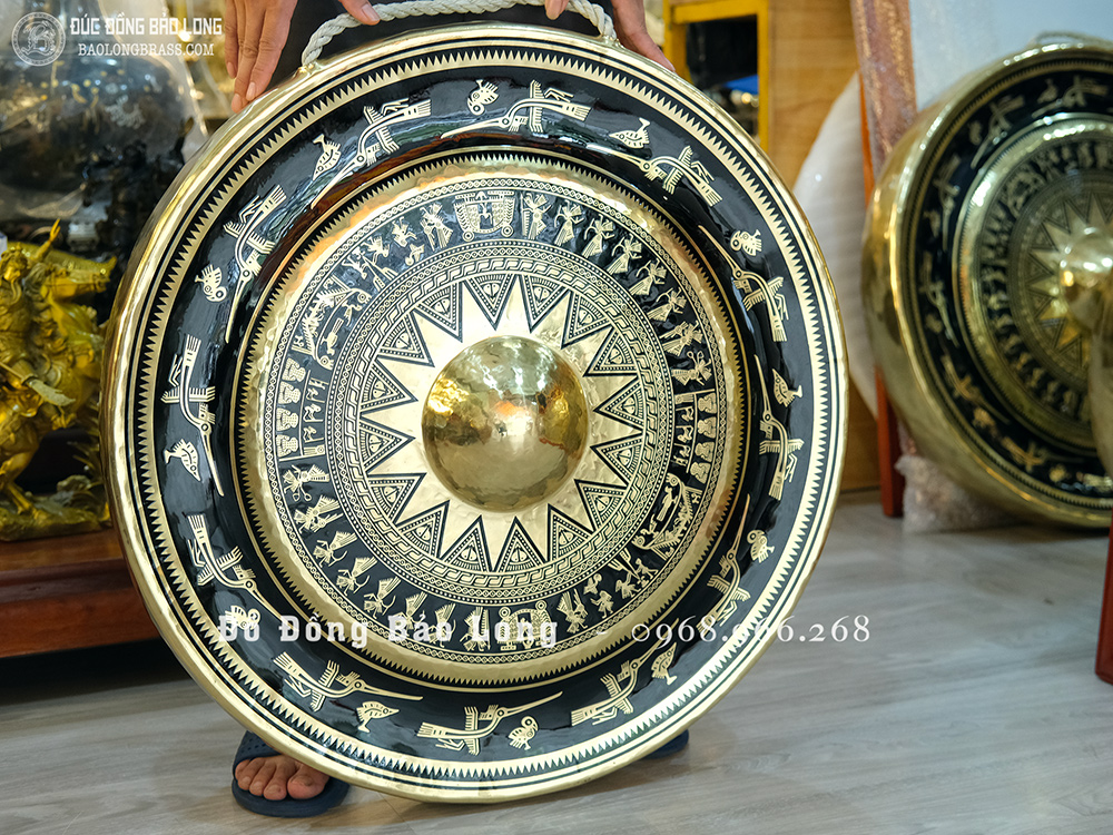 Chiêng Đồng ĐK 70Cm Hoa Văn Trống Đồng Ăn Mòn