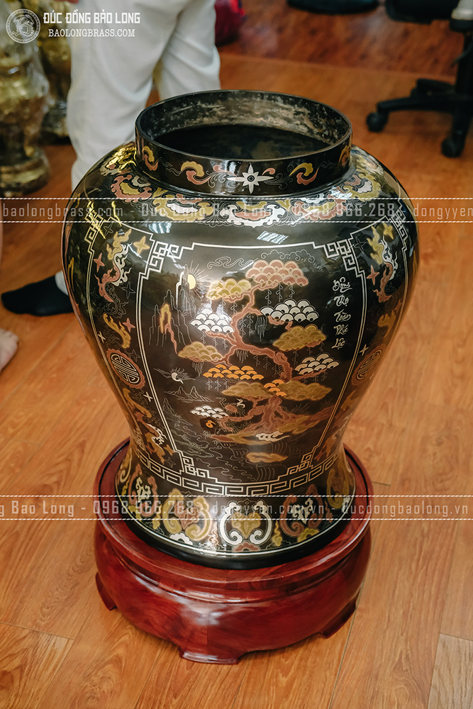 Đôi Chóe bằng đồng khảm ngũ sắc Tứ Quý cao 81cm