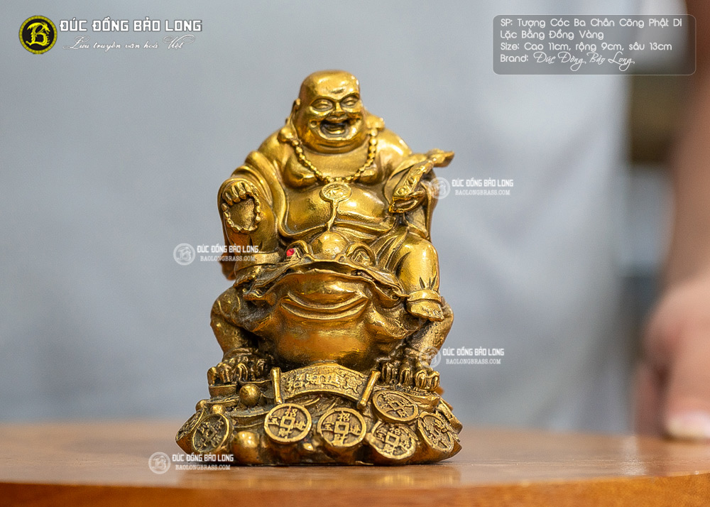 Tượng Phật Di Lặc Cưỡi Cóc Ngậm Tiền Bằng Đồng Cao 11cm
