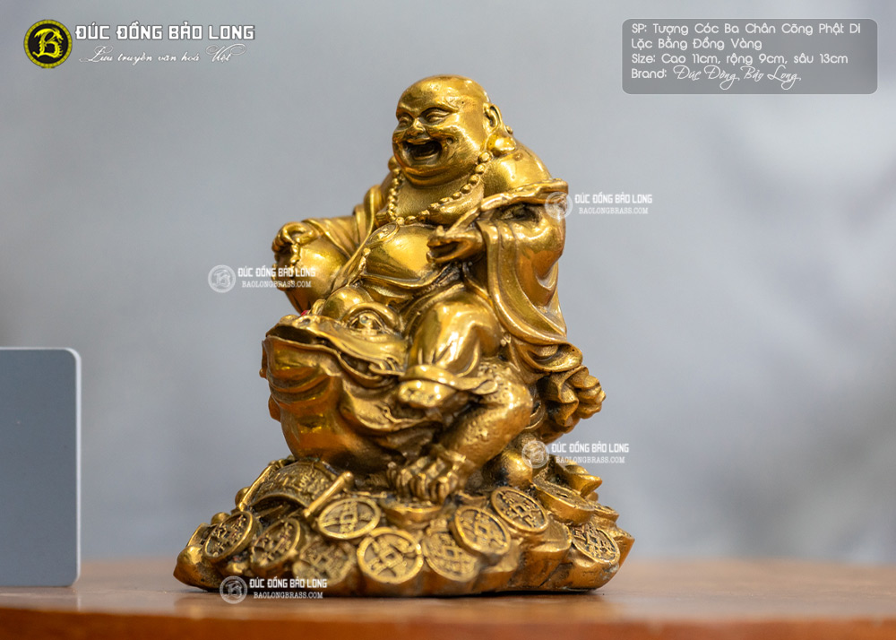Tượng Phật Di Lặc Cưỡi Cóc Ngậm Tiền Bằng Đồng Cao 11cm