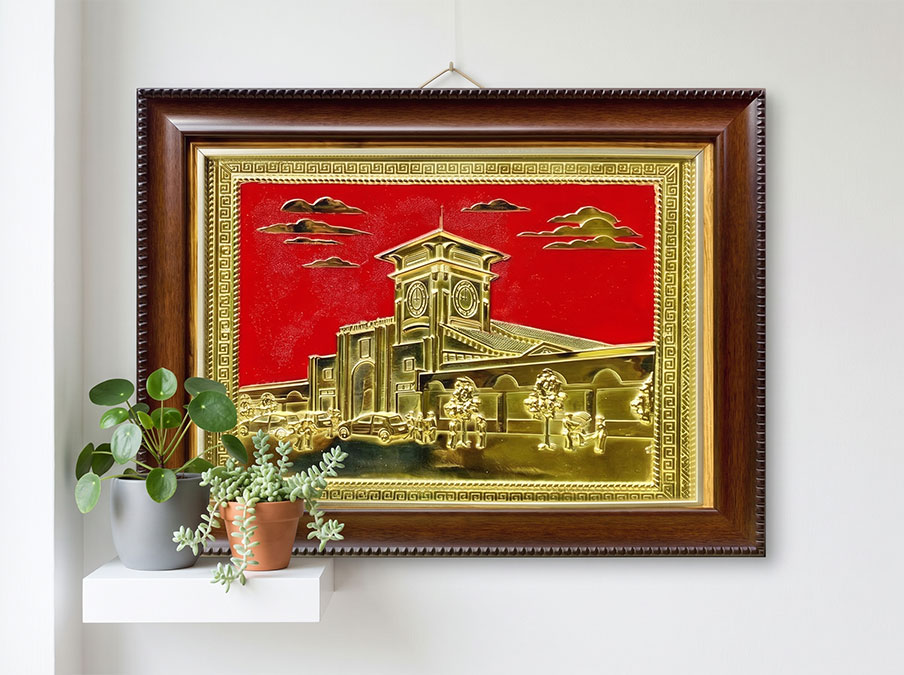 Tranh Chợ Bến Thành Bằng Đồng Khổ 28cm x 34cm
