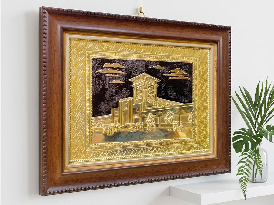 Tranh Chợ Bến Thành Bằng Đồng Khổ 28cm x 34cm