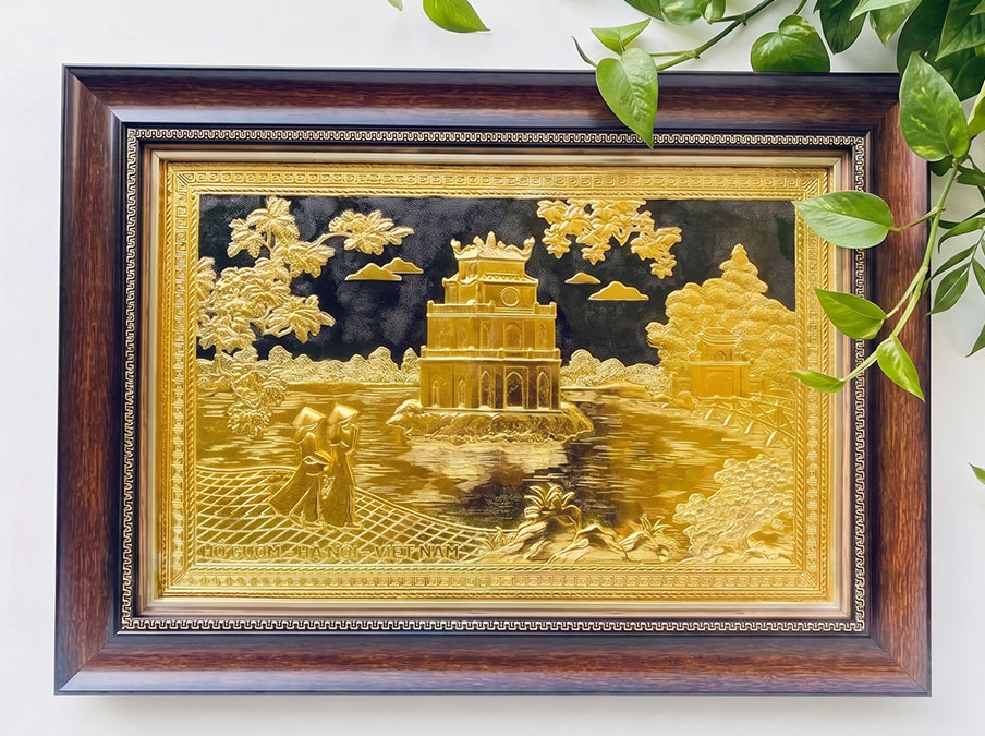 Tranh Tháp Rùa Hồ Gươm Bằng Đồng dát vàng