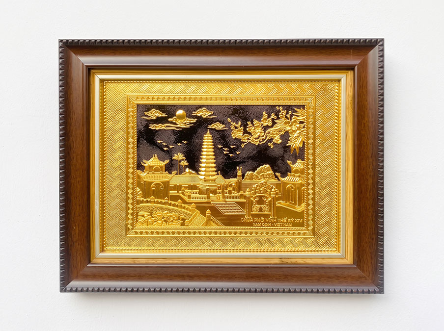 Tranh Tháp Phổ Minh Bằng Đồng Dát Vàng Khổ 28cm x 34cm