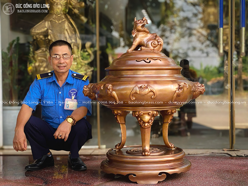 Đỉnh Đồng Dơi Ngũ Phúc Đúc Thủ Công Màu Đồng Trầm Cổ Cao 1m07