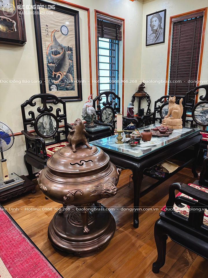 đỉnh đồng dơi ngũ phúc đúc thủ công màu đồng trầm cổ cao 1m07