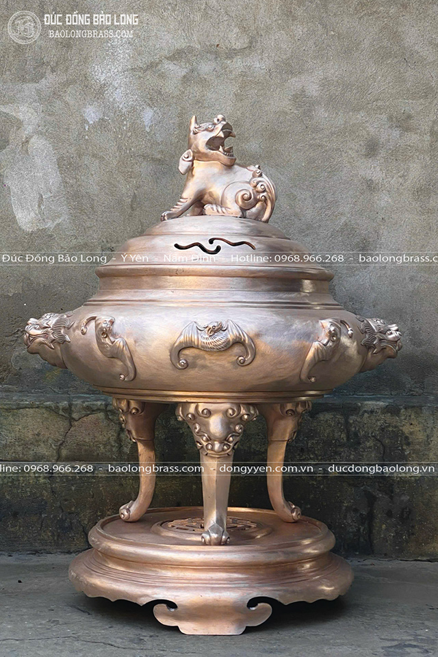 đỉnh đồng dơi ngũ phúc đúc thủ công màu đồng trầm cổ cao 1m07