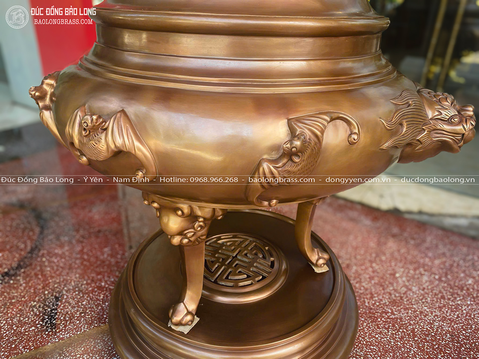 đỉnh đồng dơi ngũ phúc đúc thủ công màu đồng trầm cổ cao 1m07