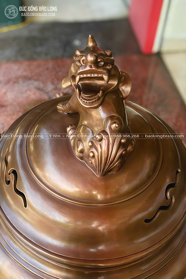 đỉnh đồng dơi ngũ phúc đúc thủ công màu đồng trầm cổ cao 1m07