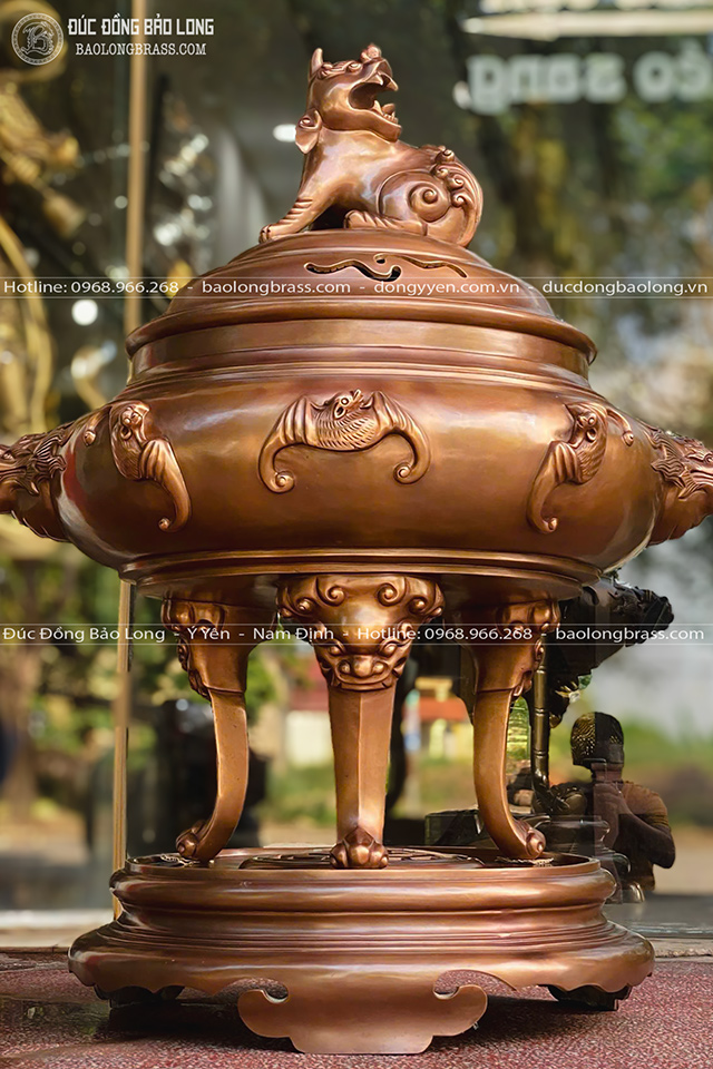 Đỉnh Đồng Dơi Ngũ Phúc Đúc Thủ Công Màu Đồng Trầm Cổ Cao 1m07