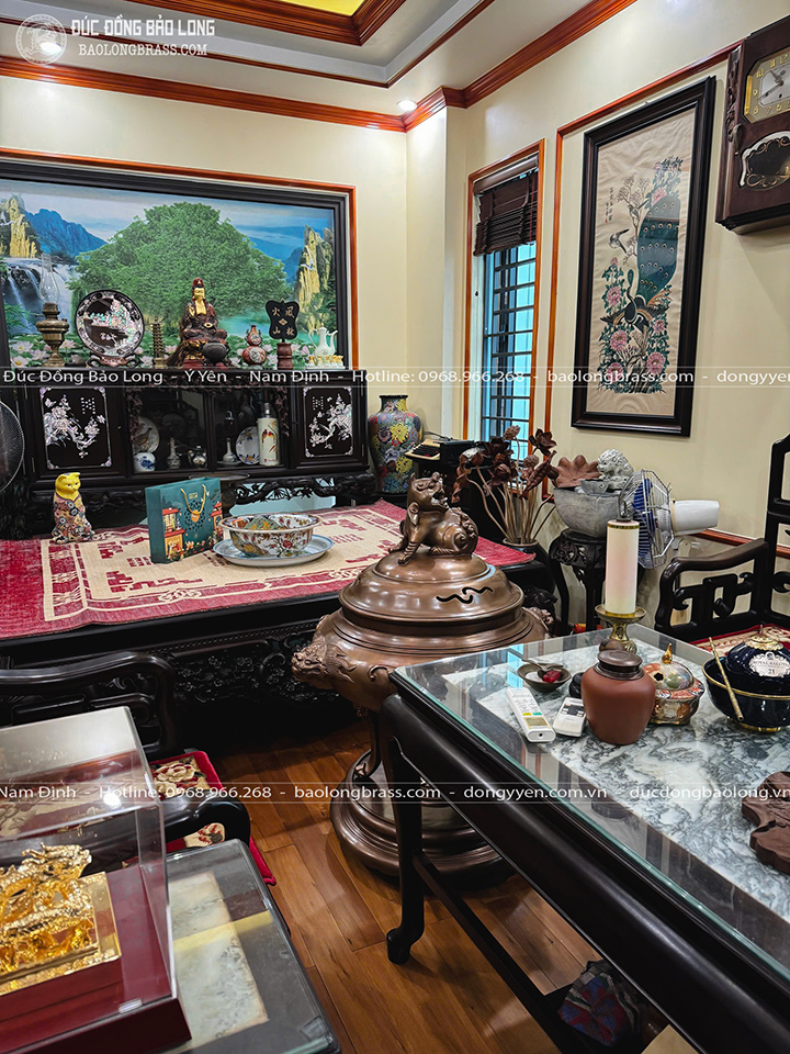 đỉnh đồng dơi ngũ phúc đúc thủ công màu đồng trầm cổ cao 1m07