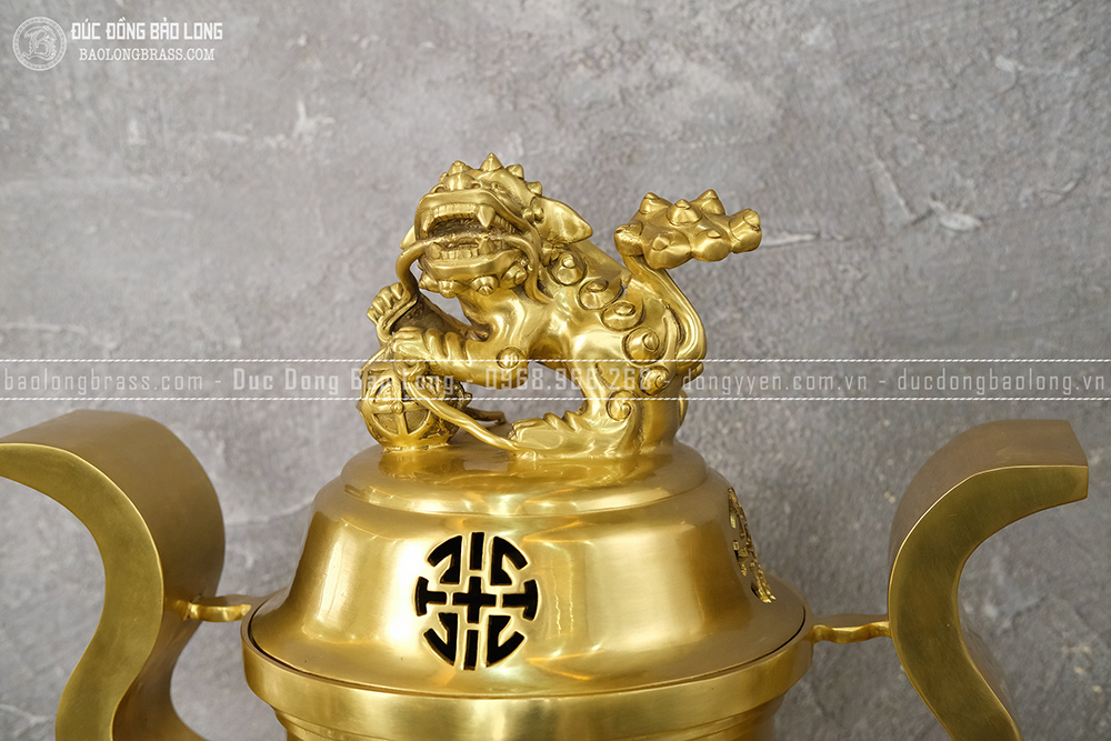 Bộ Tam Sự Đỉnh Hạc bằng đồng vàng catut cao 60cm