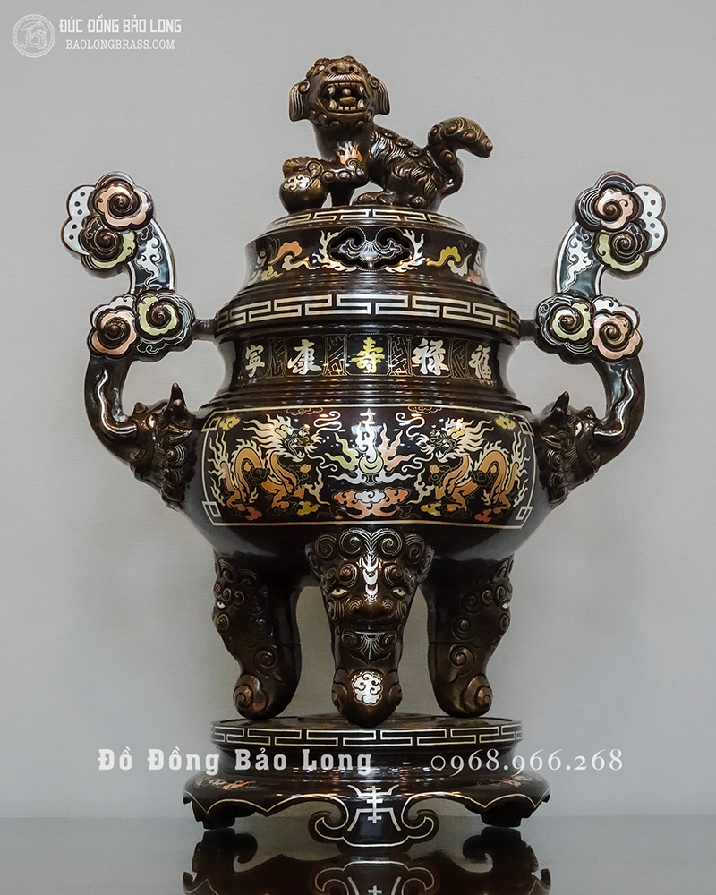 đỉnh đồng thờ cúng khảm tam khí