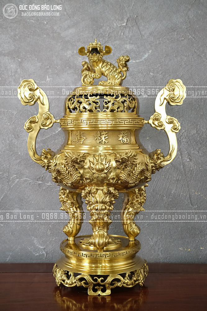 Đỉnh Thờ Đúc Nổi 3D Rồng Phượng Bằng Đồng Catut Cao 70cm
