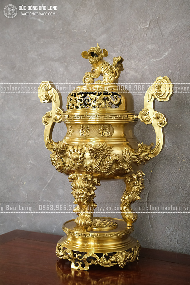 Đỉnh Thờ Đúc Nổi 3D Rồng Phượng Bằng Đồng Catut Cao 70cm