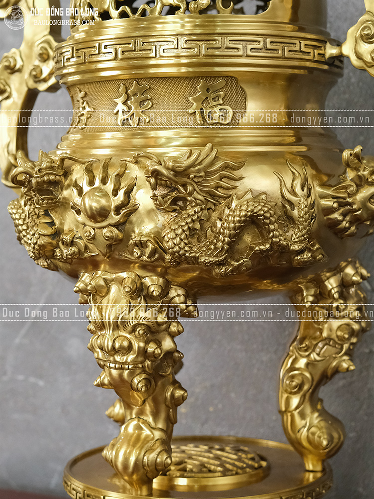 Đỉnh Thờ Đúc Nổi 3D Rồng Phượng Bằng Đồng Catut Cao 70cm