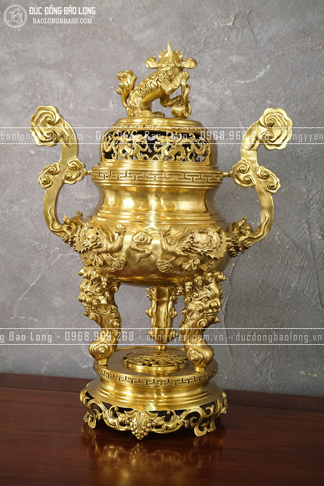 Đỉnh Thờ Đúc Nổi 3D Rồng Phượng Bằng Đồng Catut Cao 70cm
