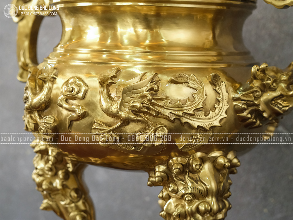 Đỉnh Thờ Đúc Nổi 3D Rồng Phượng Bằng Đồng Catut Cao 70cm