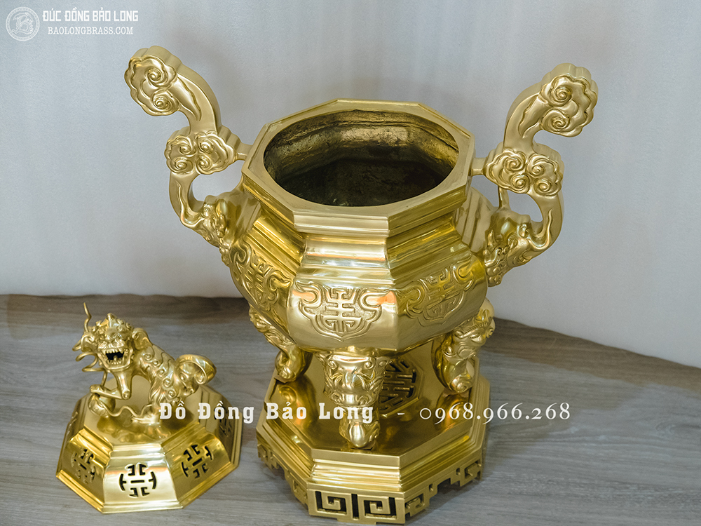 Đỉnh Bát Giác Bằng Đồng Vàng Catut Cao 70Cm