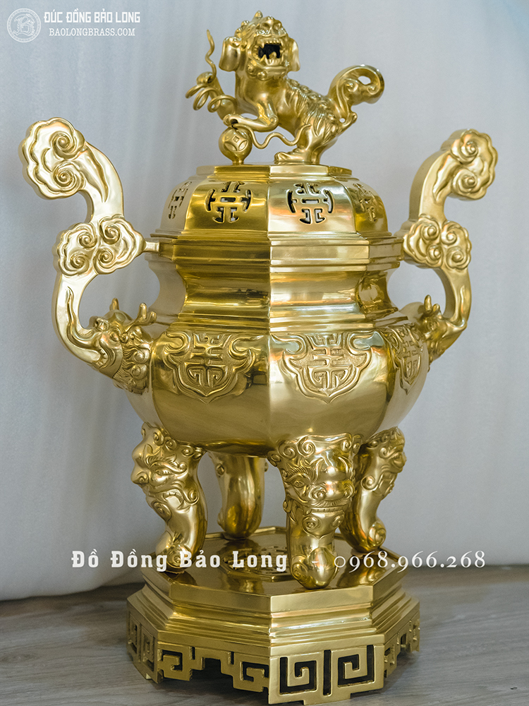 Đỉnh Bát Giác Bằng Đồng Vàng Catut Cao 70Cm