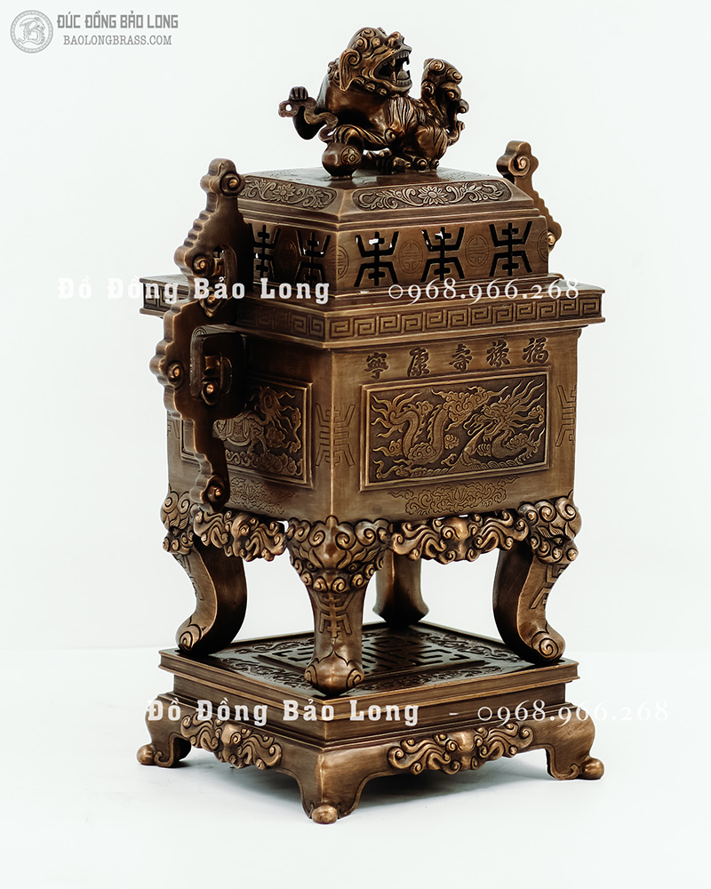 đỉnh vuông tai chiện đục tứ linh cao 60cm