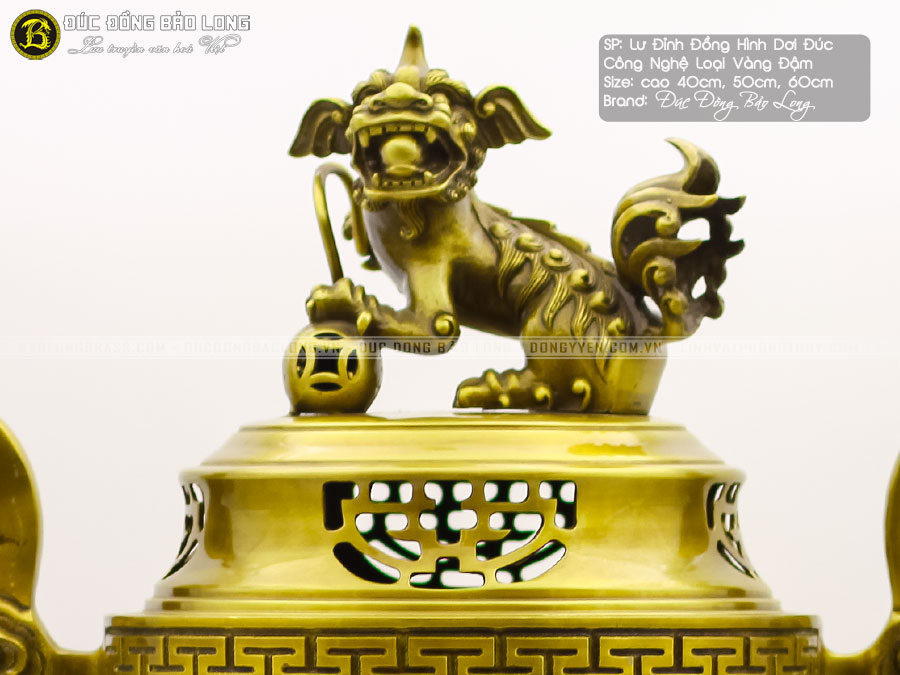 Lư Đỉnh Đồng Hình Dơi Đúc Công Nghệ Màu Vàng Đậm 2 lư đỉnh đồng hình dơi đúc công nghệ loại vàng đậm