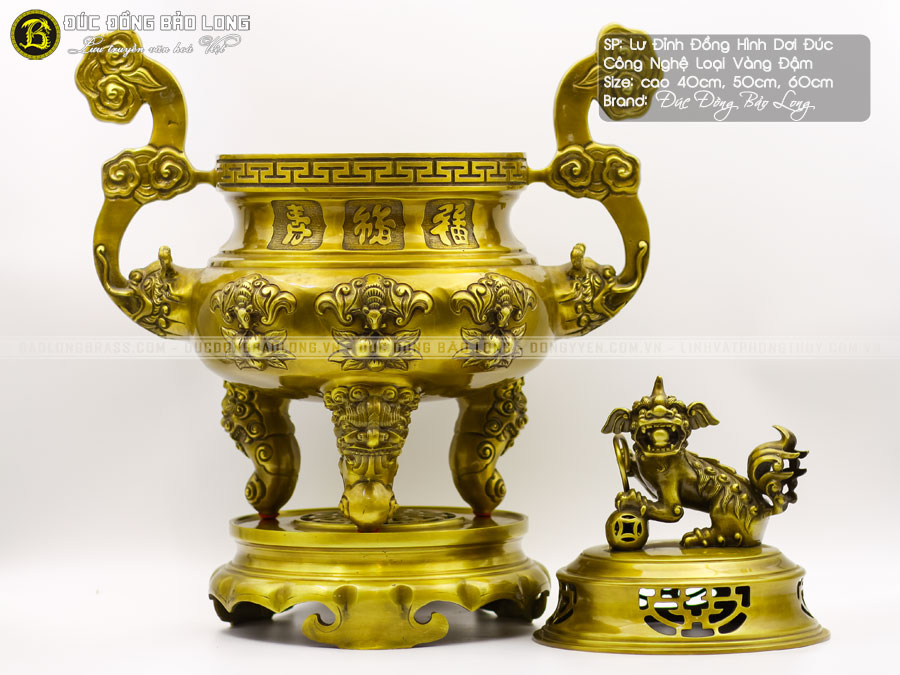 Lư Đỉnh Đồng Hình Dơi Đúc Công Nghệ Màu Vàng Đậm 5 lư đỉnh đồng hình dơi đúc công nghệ loại vàng đậm