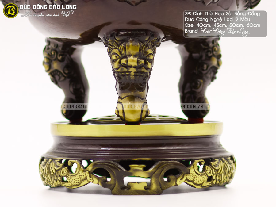 Lư Đỉnh Đồng Hoa Sòi Đúc Công Nghệ 2 Màu 4 phần chân đế lư đỉnh đồng hoa sòi đúc công nghệ loại 2 màu