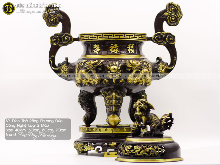 Lư Đỉnh Đồng Rồng Phượng Đúc Công Nghệ 2 Màu 5 lư đỉnh rồng phượng đúc công nghệ 2 màu