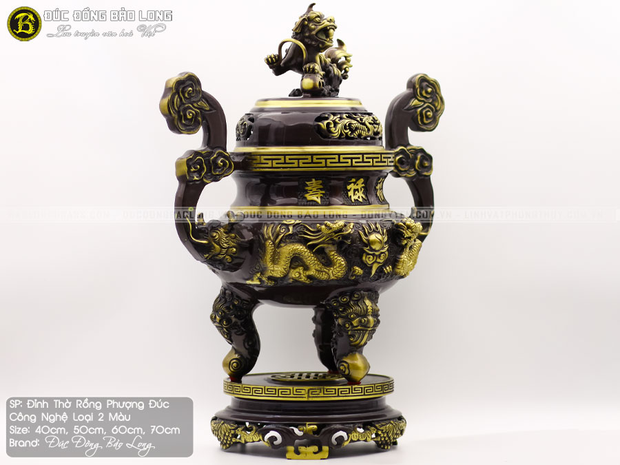 Lư Đỉnh Đồng Rồng Phượng Đúc Công Nghệ 2 Màu 6 lư đỉnh rồng phượng đúc công nghệ 2 màu