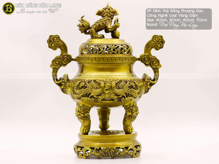 Lư Đỉnh Đồng Rồng Phượng Đúc Công Nghệ Màu Vàng Đậm 6 Phía sau Lư đỉnh đồng rồng phượng đúc công nghệ màu vàng đậm